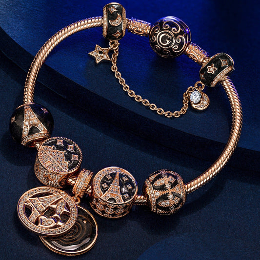 gon- Sterling Silver Mysterious Allure Charms Bracelet Set With Enamel In Rose Gold Plated