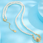 Horseshoe Tarnish-resistant Silver Pearl Necklace Little Angel Charms Necklace Set In 14K Gold Plated