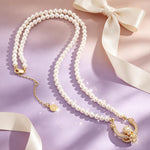 Horseshoe Tarnish-resistant Silver Pearl Necklace Little Angel Charms Necklace Set In 14K Gold Plated