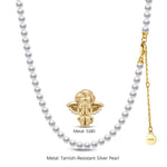 Horseshoe Tarnish-resistant Silver Pearl Necklace Little Angel Charms Necklace Set In 14K Gold Plated