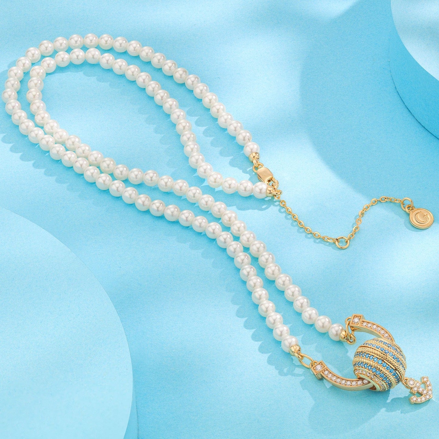 Horseshoe Tarnish-resistant Silver Pearl Necklace Anchor Charms Necklace Set In 14K Gold Plated