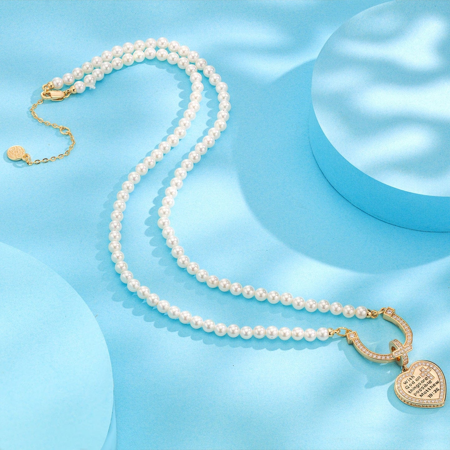 Horseshoe Tarnish-resistant Silver Pearl Necklace God's Love Charms Necklace Set In 14K Gold Plated