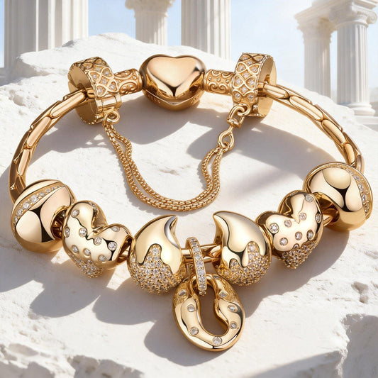 gona- Sterling Silver Parisian Pause Charms Bracelet Set In 14K Gold Plated (Includes bracelet and all charms shown)