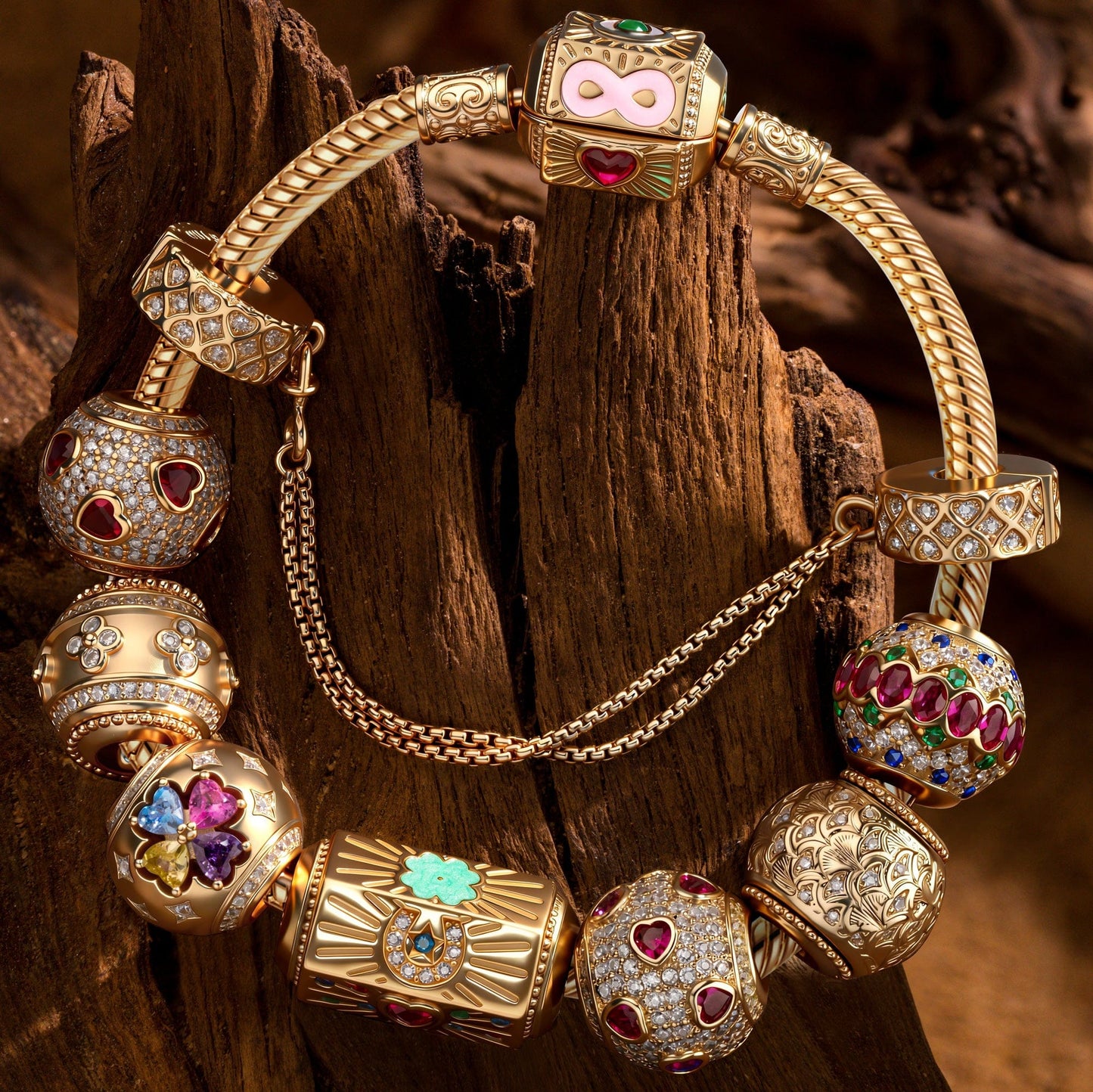 Oathkeeper's Sigil Tarnish-resistant Silver Charms Bracelet Set With Enamel In 14K Gold Plated (Includes bracelet and all charms shown)