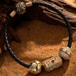 Sterling Silver Arcane Symbols Charms Bracelet Set In 14K Gold Plated (Includes bracelet and all charms shown)