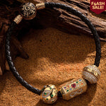 Sterling Silver Arcane Symbols Charms Bracelet Set In 14K Gold Plated (Includes bracelet and all charms shown)