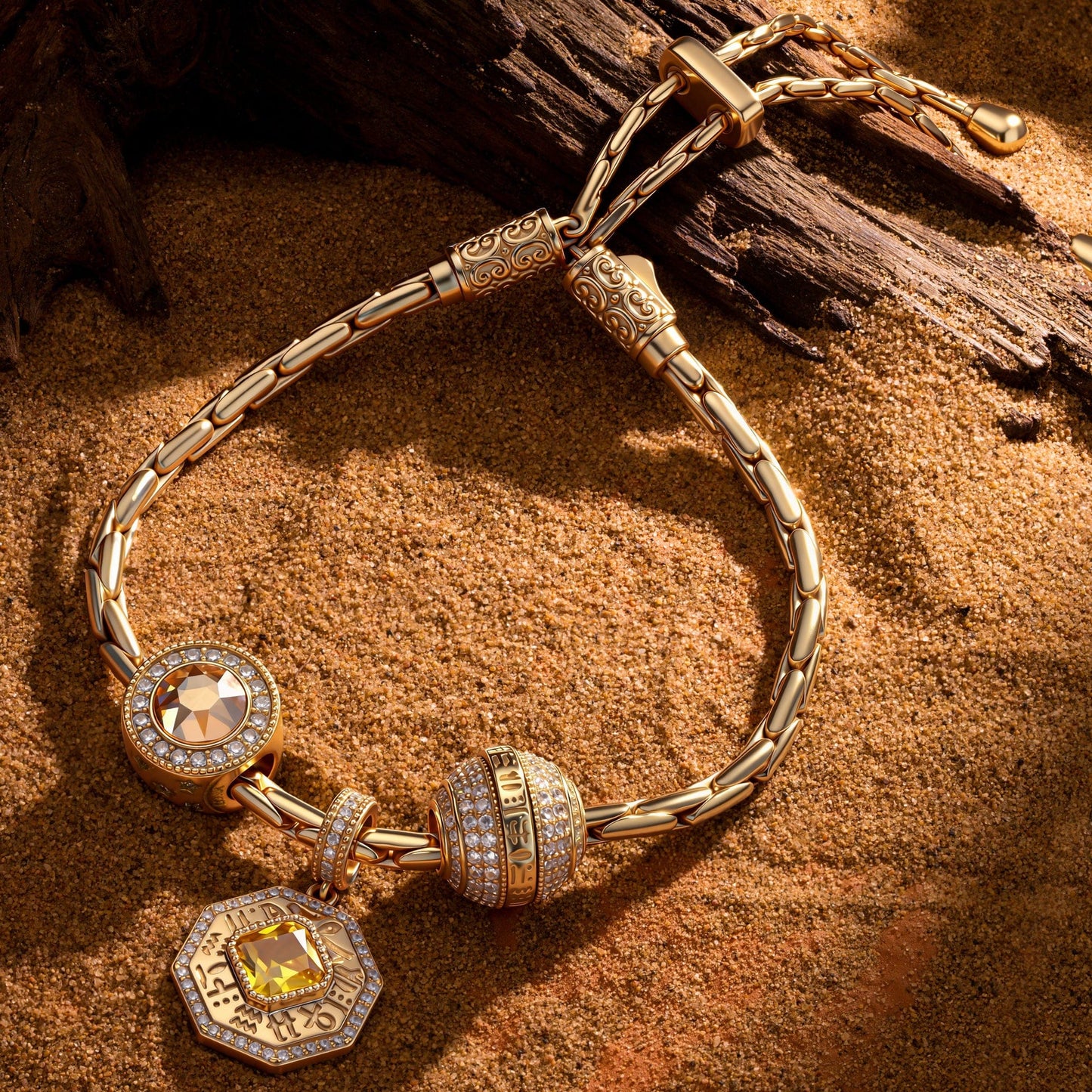 Sterling Silver Sanctified Amulet Charms Bracelet Set In 14K Gold Plated (Includes bracelet and all charms shown)