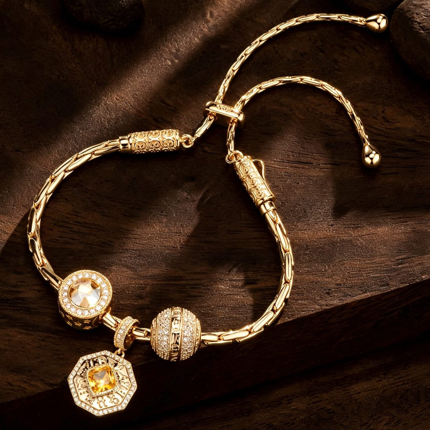 Sterling Silver Sanctified Amulet Charms Bracelet Set In 14K Gold Plated (Includes bracelet and all charms shown)
