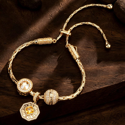 gona- Sterling Silver Sanctified Amulet Charms Bracelet Set In 14K Gold Plated (Includes bracelet and all charms shown)