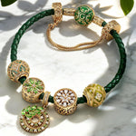 Enchanted Forest Glow Leather Bracelet with Tarnish-Resistant Silver Accents and Charms (Includes bracelet and all charms shown)