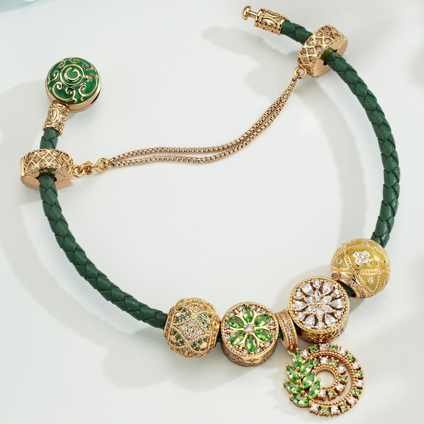 Enchanted Forest Glow Leather Bracelet with Tarnish-Resistant Silver Accents and Charms (Includes bracelet and all charms shown)