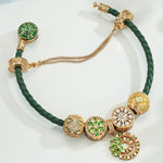 Enchanted Forest Glow Leather Bracelet with Tarnish-Resistant Silver Accents and Charms (Includes bracelet and all charms shown)
