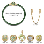 Enchanted Forest Glow Leather Bracelet with Tarnish-Resistant Silver Accents and Charms (Includes bracelet and all charms shown)