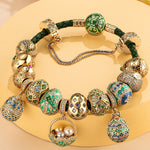 Enchanted Forest Easter Egg Tarnish-Resistant Silver Leather Charms Bracelet Set In 14K Gold Plated (Includes bracelet and all charms shown)