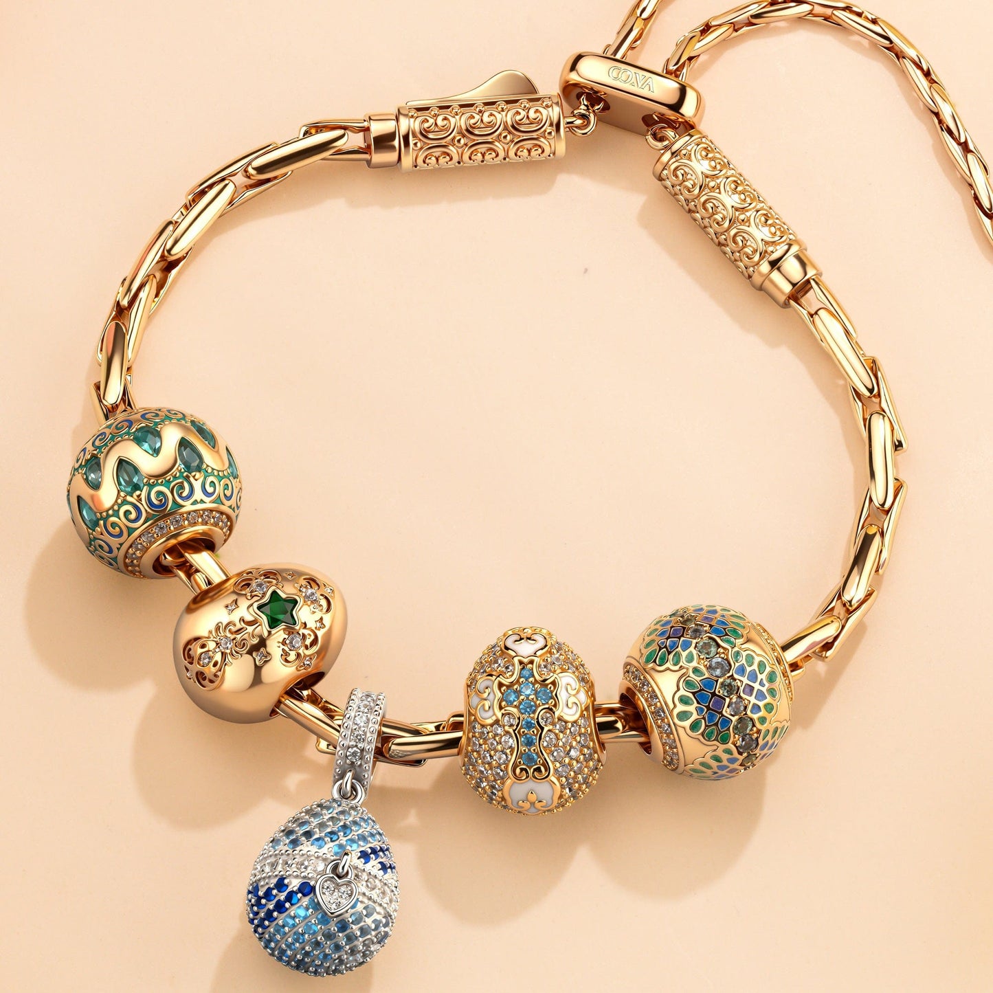 Spring Glow Easter Egg Tarnish-Resistant Silver Adjustable Charms Bracelet In 14K Gold Plated (Includes bracelet and all charms shown)