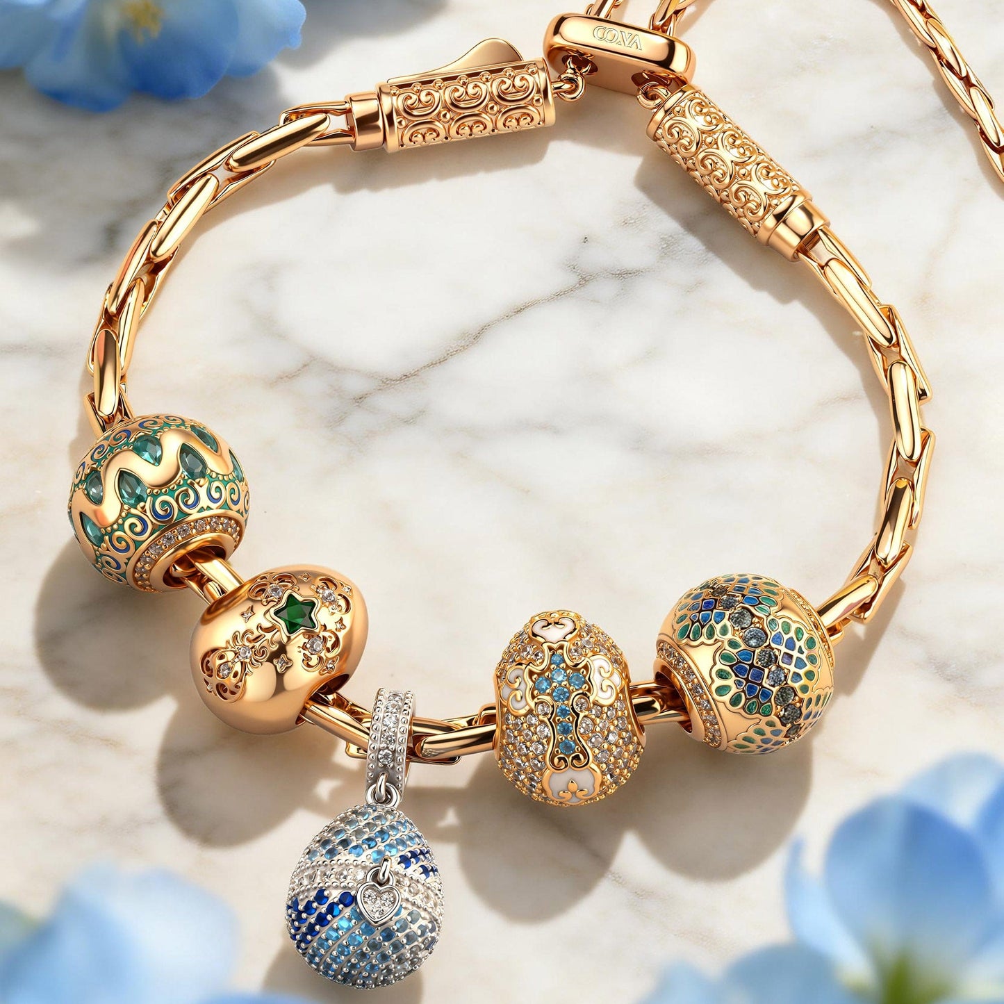 Spring Glow Easter Egg Tarnish-Resistant Silver Adjustable Charms Bracelet In 14K Gold Plated (Includes bracelet and all charms shown)
