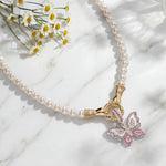 Spring's Pearl Tarnish-resistant Silver Butterfly Necklace Set In 14K Gold Plated