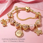 Timeless Love for Mom Tarnish-resistant Silver Charm Bracelet Set in Pink Gold Plated (Includes Bracelet and All Charms Shown)