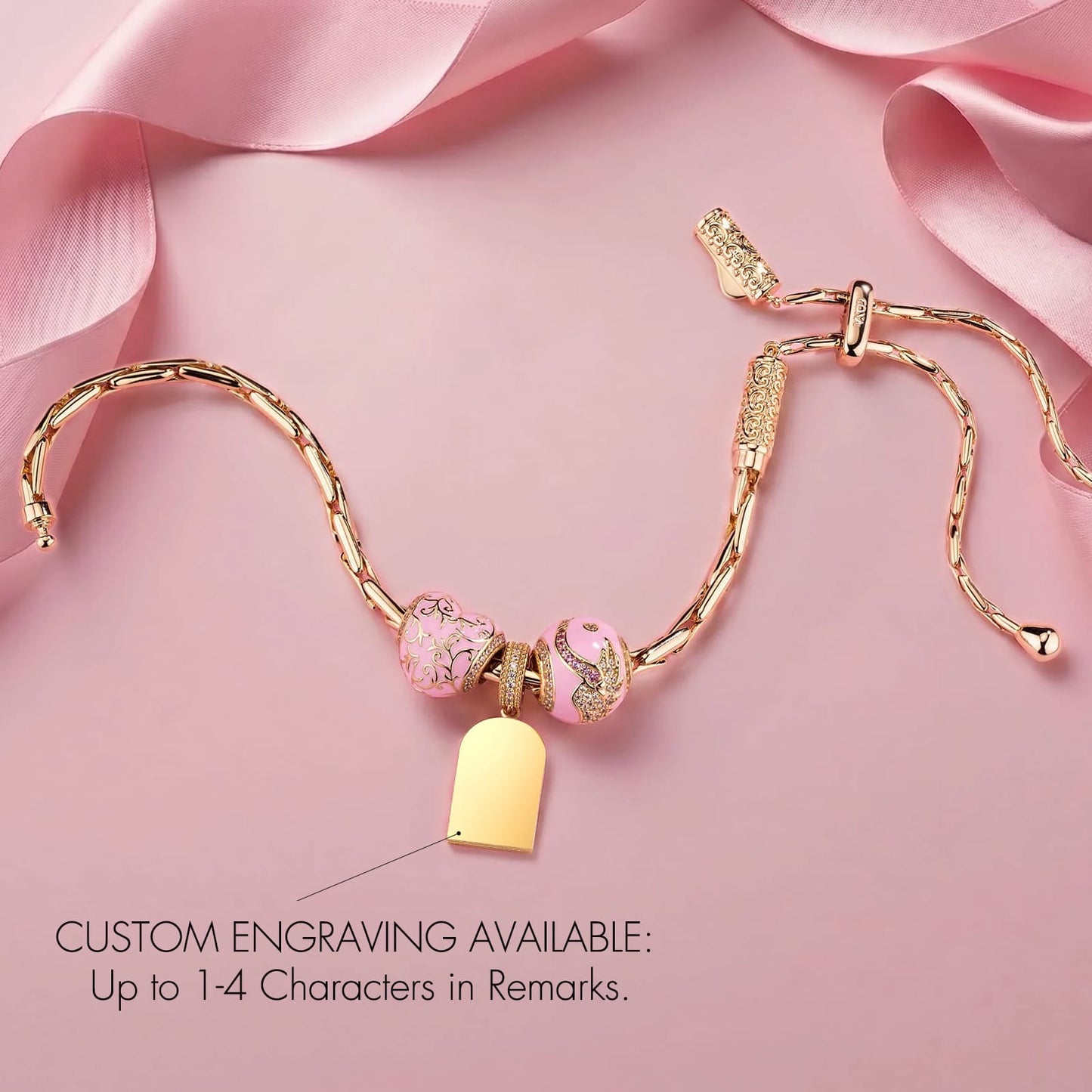 Maternal Rose Garden Tarnish-Resistant Silver Adjustable Charms Bracelet In 14K Gold Plated (Includes bracelet and all charms shown)