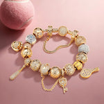 Key to My Heart Tarnish-Resistant Silver Charms Bracelet Set in 14K Gold Plated (Includes Bracelet and All Charms Shown)