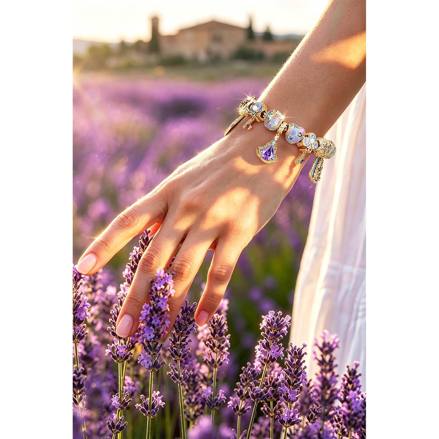 Alice in Wonderland Dreamscape Tarnish-Resistant Silver Charm Bracelet Set In 14K Gold Plated (Includes bracelet and all charms shown)
