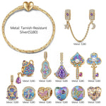 Alice in Wonderland Dreamscape Tarnish-Resistant Silver Charm Bracelet Set In 14K Gold Plated (Includes bracelet and all charms shown)