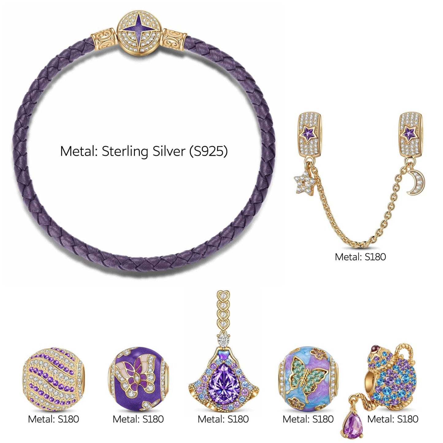 Enchanted Wonderland Tea Party Leather Bracelet With Tarnish-Resistant Silver Accents And Charms (Includes Bracelet And All Charms Shown)