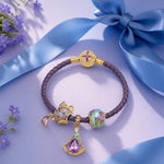 Purple Leather Wonderland Teapot Tarnish-Resistant Silver Charm Bracelet Set In 14K Gold Plated (Includes bracelet and all charms shown)