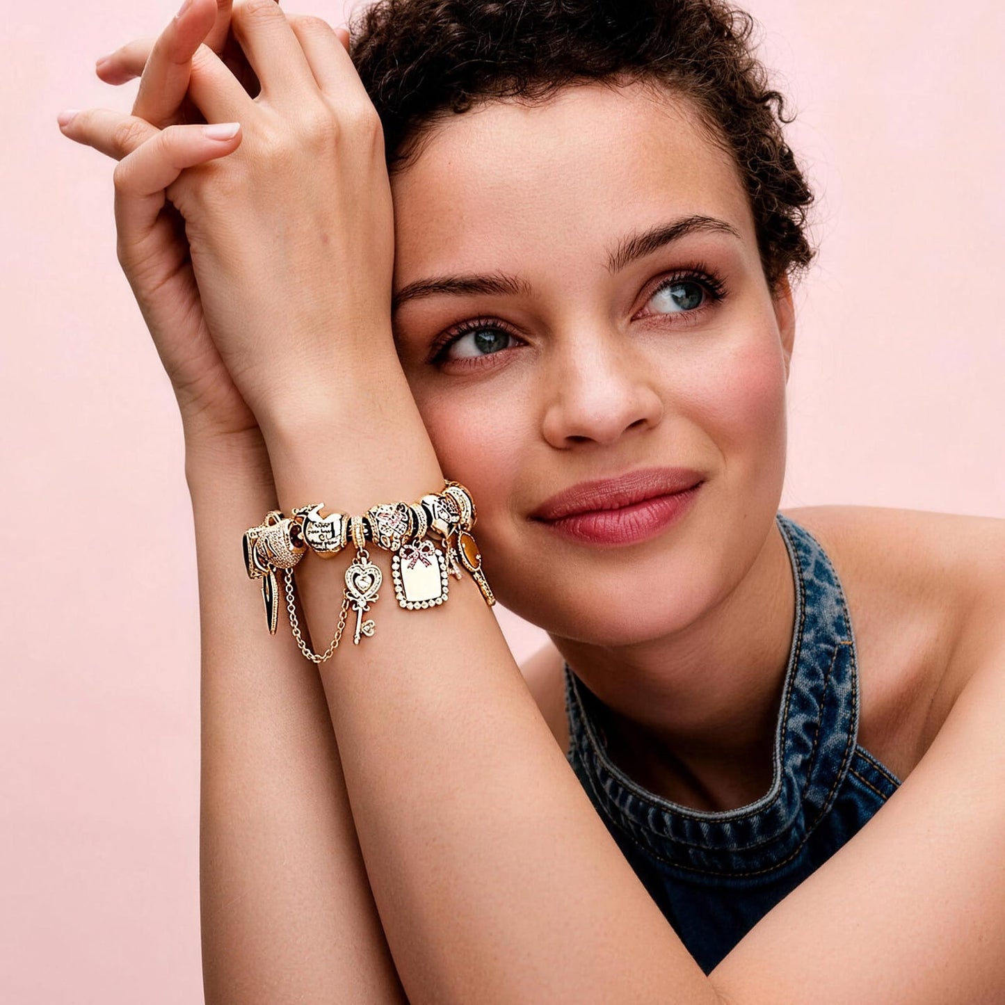 Keys to Love Tarnish-Resistant Silver Charms Bracelet Set In 14K Gold Plated (Includes bracelet and all charms shown)
