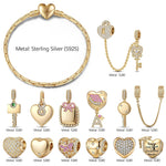 Keys to Love Tarnish-Resistant Silver Charms Bracelet Set In 14K Gold Plated (Includes bracelet and all charms shown)
