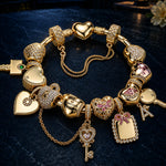 Keys to Love Tarnish-Resistant Silver Charms Bracelet Set In 14K Gold Plated (Includes bracelet and all charms shown)