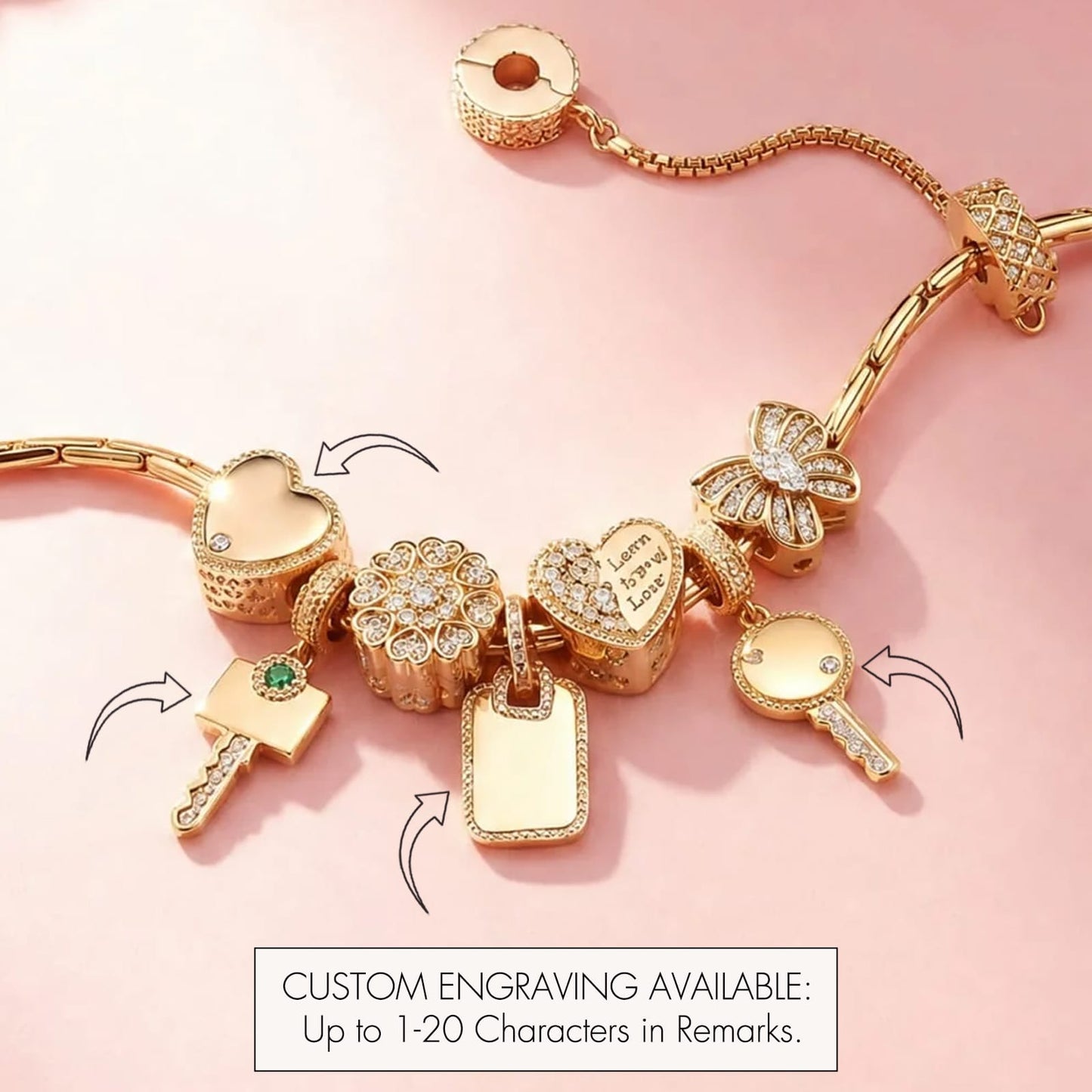 Cherished Moments Tarnish-Resistant Silver Charms Bracelet Set In 14K Gold Plated (Includes bracelet and all charms shown)