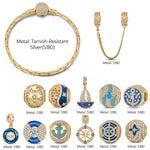 Rainbow Floral & Cluster Nautical Anchor & Compass Charm Bracelet Set Tarnish-Resistant Silver In 14K Gold Plated (Includes Bracelet And All Charms Shown)