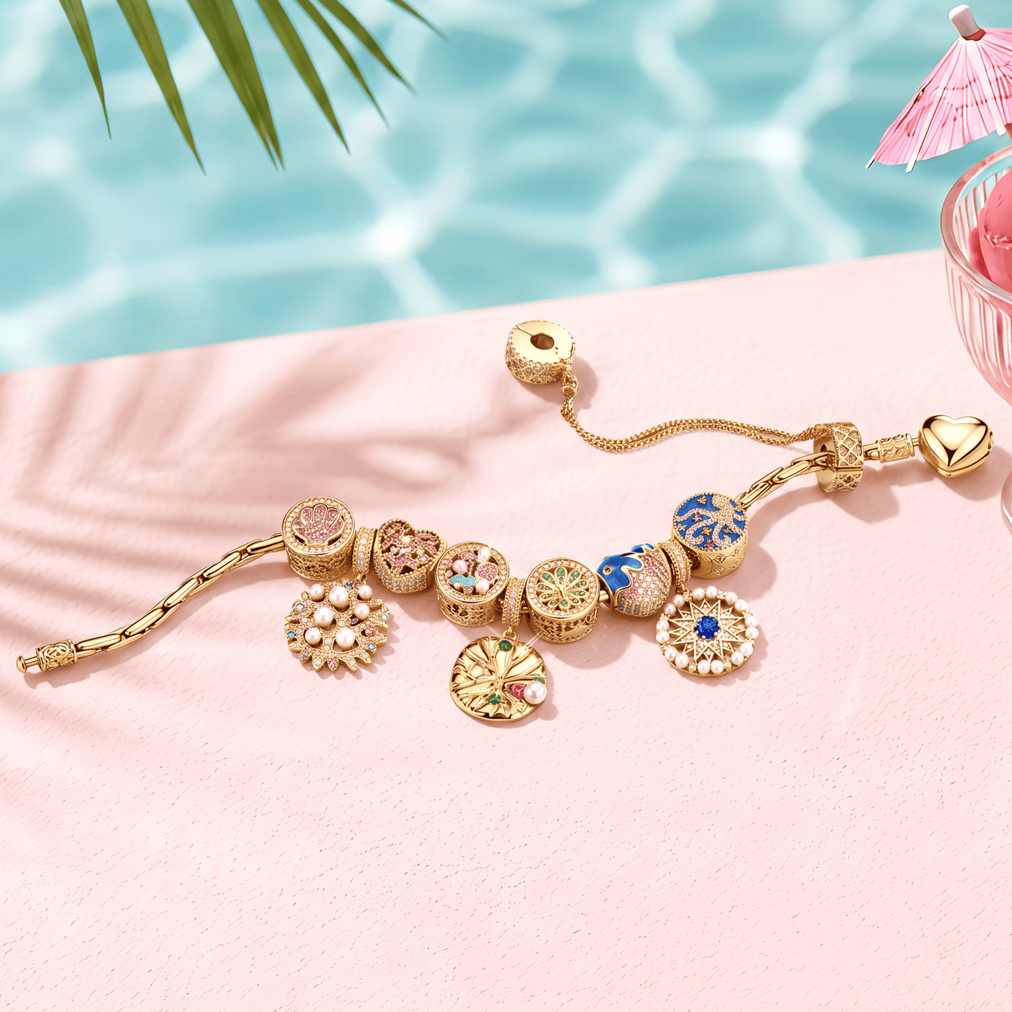 Deep Marine Charm Bracelet Set in Tarnish-Resistant Silver with 14K Gold Plated (Includes bracelet and all charms shown)
