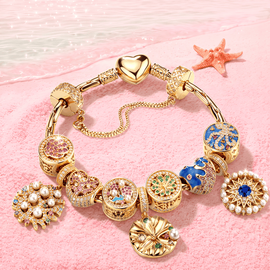 gona- Deep Marine Charm Bracelet Set in Tarnish-Resistant Silver with 14K Gold Plated (Includes bracelet and all charms shown)