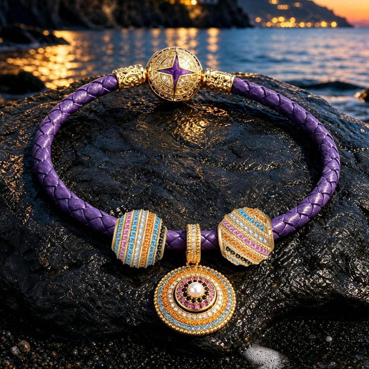 gona- Twilight Mediterranean Star Compass Curated Charm Bracelet Set in Tarnish‑Resistant Silver with 14K Gold Plating (Includes Bracelet And All Charms Shown)