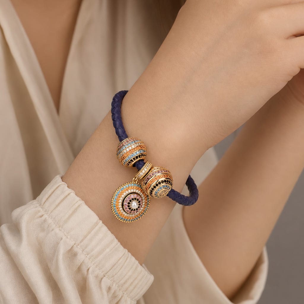 Twilight Mediterranean Star Compass Curated Charm Bracelet Set in Tarnish‑Resistant Silver with 14K Gold Plating (Includes Bracelet And All Charms Shown)