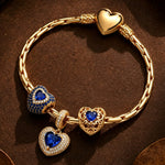 Royal Blue Romance Heart Charm Bracelet Set in Tarnish-Resistant Silver with 14K Gold Plated (Includes Bracelet and All Charms Shown)