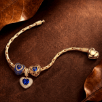 Royal Blue Romance Heart Charm Bracelet Set in Tarnish-Resistant Silver with 14K Gold Plated (Includes Bracelet and All Charms Shown)