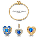 Royal Blue Romance Heart Charm Bracelet Set in Tarnish-Resistant Silver with 14K Gold Plated (Includes Bracelet and All Charms Shown)