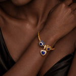 Royal Blue Romance Heart Charm Bracelet Set in Tarnish-Resistant Silver with 14K Gold Plated (Includes Bracelet and All Charms Shown)