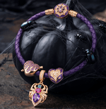 Halloween Purple Spider Web & Heart Charm Bracelet Set in Tarnish-Resistant Silver with 14K Gold Plating (Includes Bracelet and All Charms Shown)