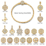 Elegant Golden Clover & Floral Charm Bracelet Set in Tarnish-Resistant Silver with 14K Gold Plated (Includes Bracelet and All Charms Shown)