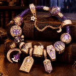 Midnight Manor Gothic Halloween Curated Charm Bracelet Set with Purple Braided Cord in Tarnish-Resistant Silver with 14K Gold Plating (Includes Bracelet And All Charms Shown)