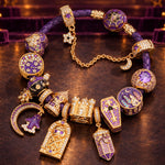 Midnight Manor Gothic Halloween Curated Charm Bracelet Set with Purple Braided Cord in Tarnish-Resistant Silver with 14K Gold Plating (Includes Bracelet And All Charms Shown)