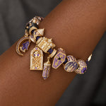 Midnight Manor Gothic Halloween Curated Charm Bracelet Set with Purple Braided Cord in Tarnish-Resistant Silver with 14K Gold Plating (Includes Bracelet And All Charms Shown)