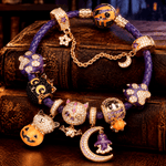 Enchanted Halloween Night Curated Charm Bracelet Set with Purple Braided Cord in Tarnish-Resistant Silver with 14K Gold Plating (Includes Bracelet And All Charms Shown)
