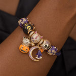 Enchanted Halloween Night Curated Charm Bracelet Set with Purple Braided Cord in Tarnish-Resistant Silver with 14K Gold Plating (Includes Bracelet And All Charms Shown)