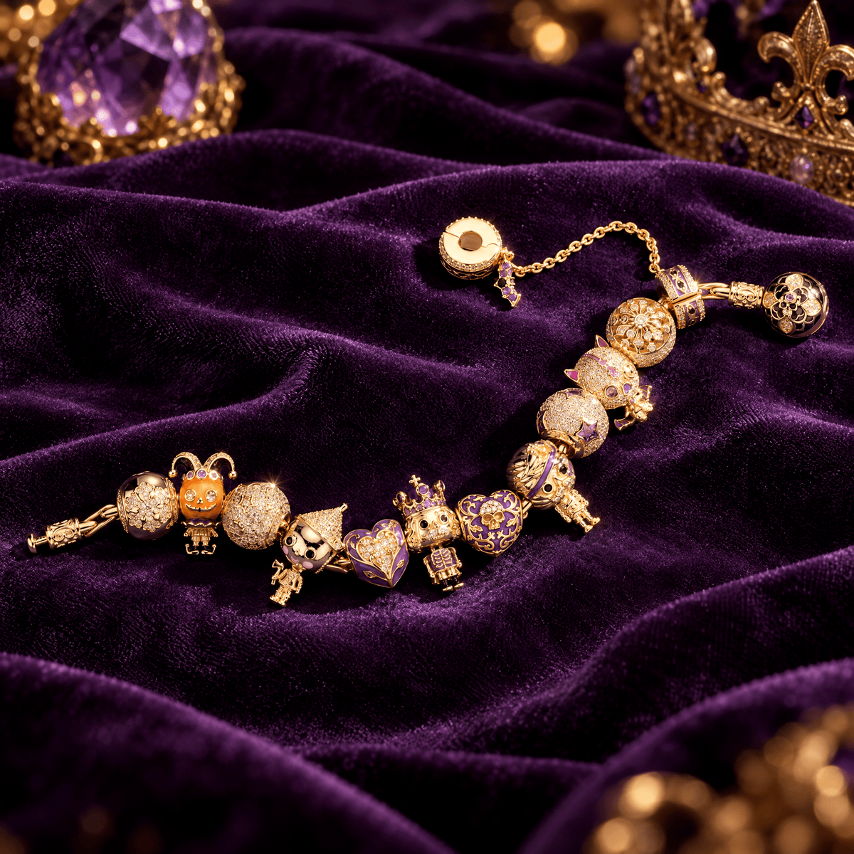Halloween Midnight Tarnish-resistant Silver Parade Charm Bracelet Set In 14K Gold Plated (Includes Bracelet And All Charms Shown)