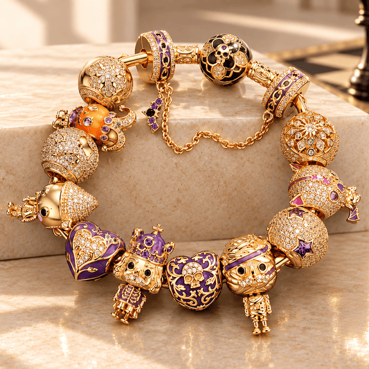 gona- Halloween Midnight Tarnish-resistant Silver Parade Charm Bracelet Set In 14K Gold Plated (Includes Bracelet And All Charms Shown)